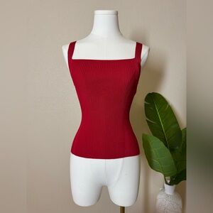 ZARA Red Ribbed Square Neck Top